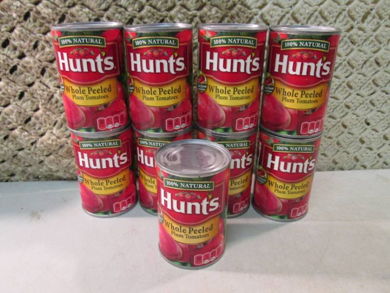 lot 260 image: 9 Cans of Hunts Whole Peeled Plum T...