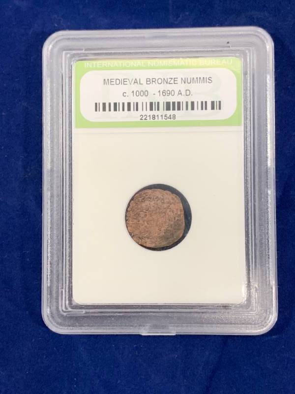 lot 105 image: Medieval Bronze Nummis Coin from 1000-1690 A.D.