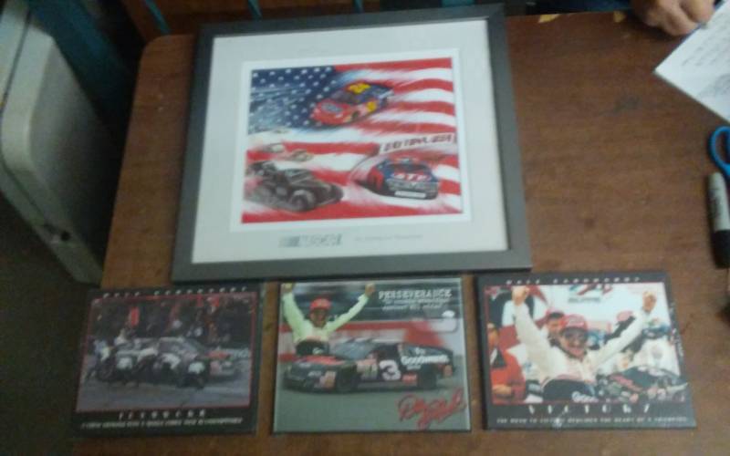 lot 15 image: Framed NASCAR Art Daytona 20x17, New 3-Dale Earnhardt Wall Plaques