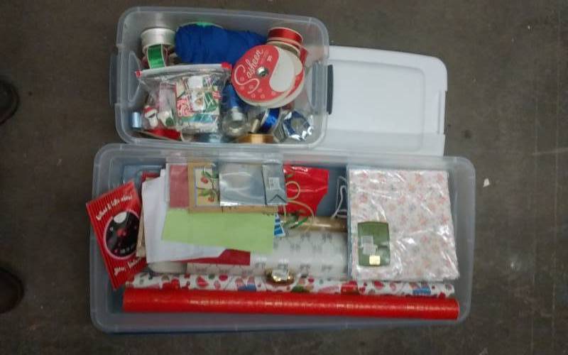 lot 35 image: 2-Totes Full Of Gift Wrap, Ribbons, Tags, Bags, More Related