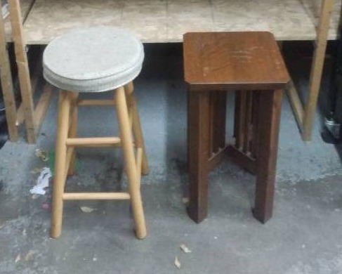 lot 50 image: Wood Stool With Cushion, Oak Side Table
