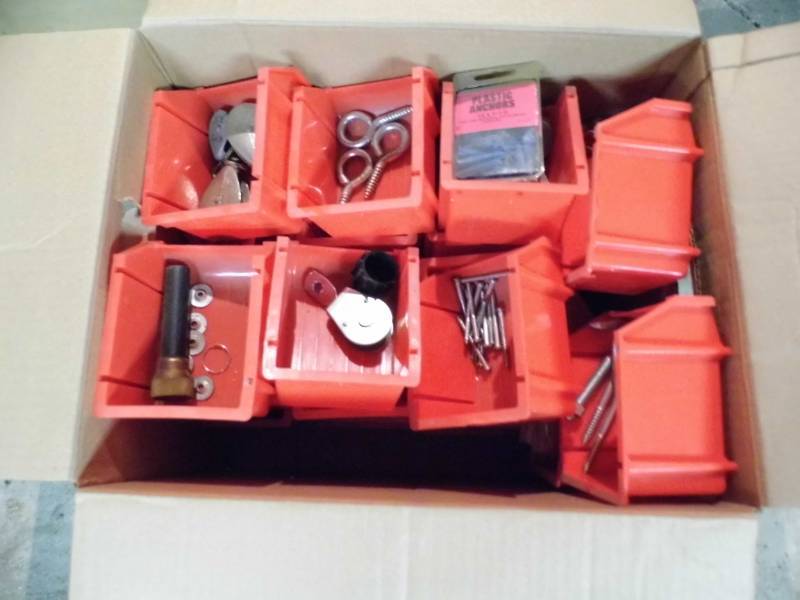 lot 39 image: Lot of 46 Red Bins wHardware