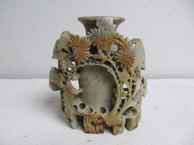 Vintage Chinese Carved Jade Or Green Soapstone Vase 2nd Annual