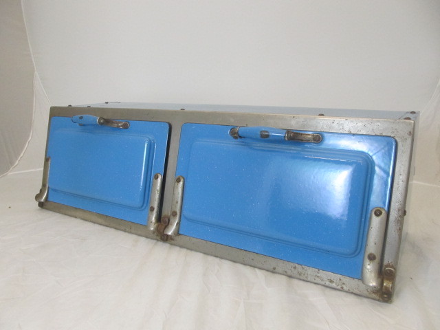 lot 57 image: Large 1930s Chrome & Blue Enamel Double Door Bread Box