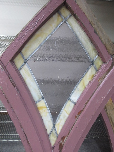lot 62 image: 2 LARGE Antique Stained Leaded Glass Church Style Windows