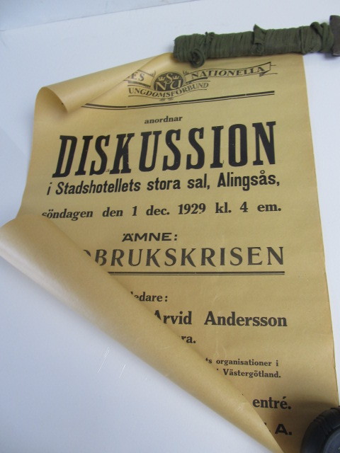 lot 74 image: Rare Original 1929 National Youth League of Sweden Meeting Broadside