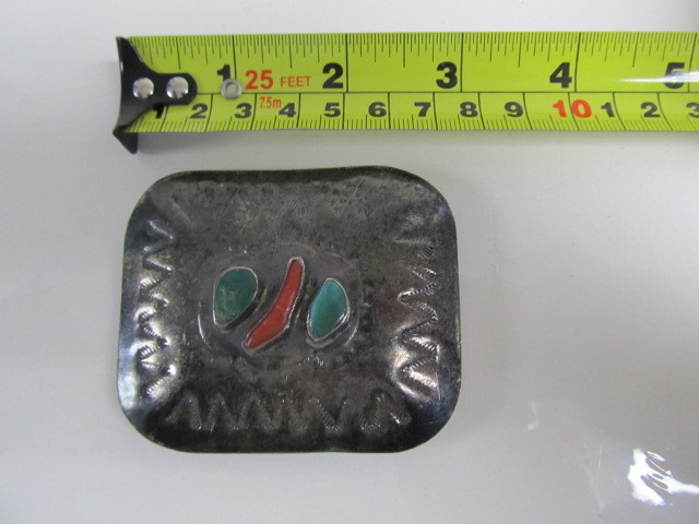 lot 84 image: Large Vintage Southwestern Sterling Silver Belt Buckle wTurquoise & Red Coral