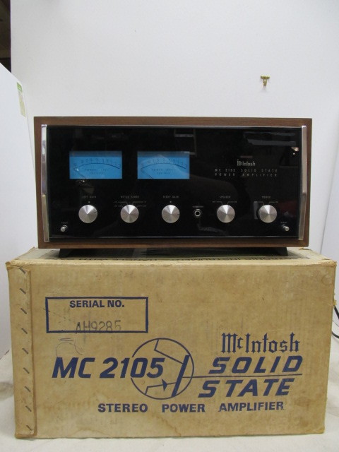 lot 103 image: McIntosh MC2105 Power Amplifier wOriginal Box & Walnut Cabinet