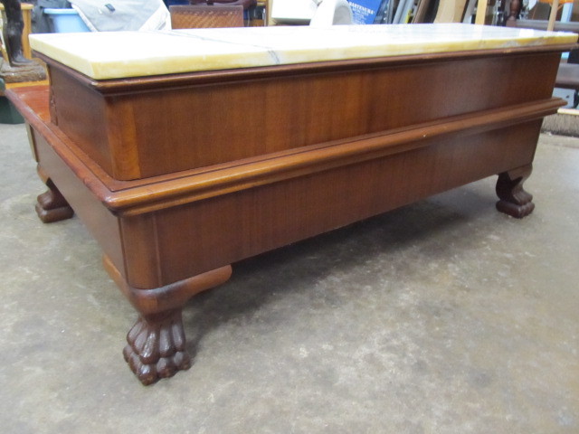 lot 154 image: Antique Mahogany Marble Top Clawfoot Dragon Motif Low Table