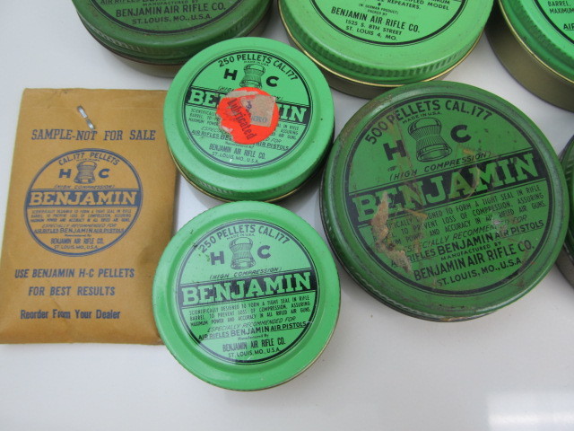 lot 138 image: Large Lot of Old Vintage BENJAMIN Air Gun Ammo Tins - ALL FULL