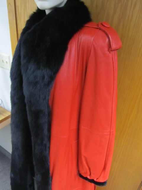lot 134 image: STUNNING High End Red Leather & Genuine Mink Fur Coat from Albrechts - NEW WITH TAGS