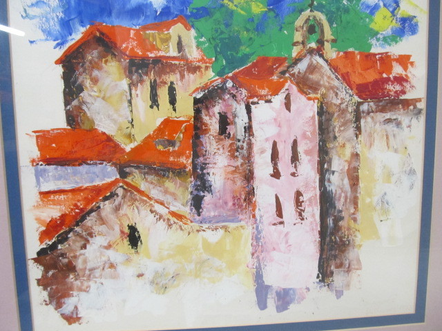 lot 139 image: Original Abstract Oil Painting Village Scene Signed
