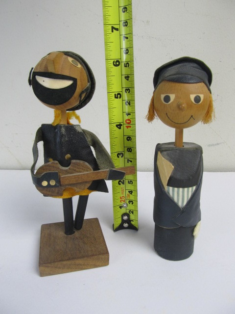 lot 145 image: 2 Orig Vintage Signed FRANK MEISLER Wooden Figures
