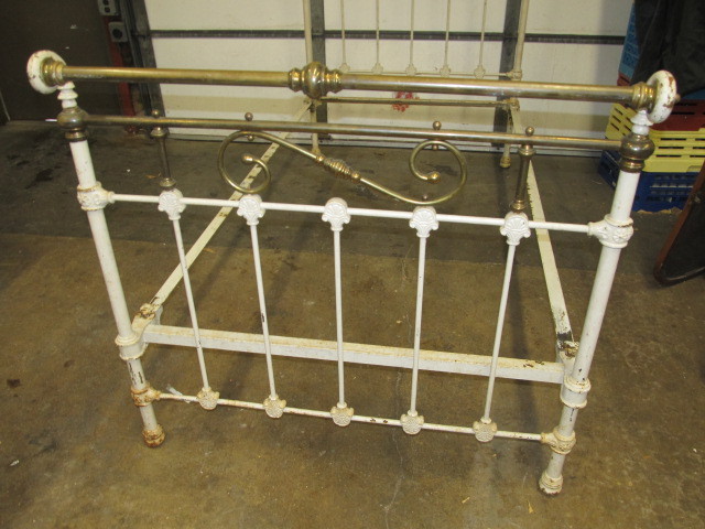 lot 142 image: Antique Solid Brass & Iron Sleigh Bed