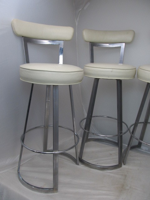 lot 4 image: Rare Authentic CHARLES HOLLIS JONES Set of 4 Chrome O Johnny Mathis Bar Stools