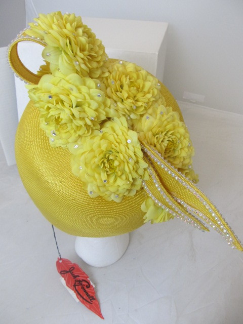 lot 1 image: One of a Kind, Original JACK MCCONNELL Womens Fancy Hat - Marigold, Red Feather Still Intact