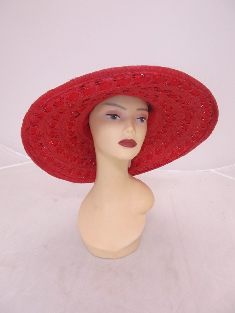 lot 29 image: Brand New LIZ CLAIBORNE Fancy Red Hat - w woven cloth, flower & sequence.