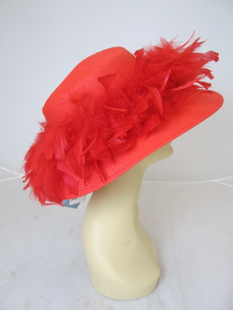 lot 39 image: Brand New BETMAR Luxury Womens Hat Red w Red Feathers