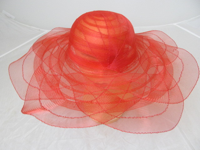 lot 41 image: Beautiful Extra Wide Brim Red Layered Sun Hat