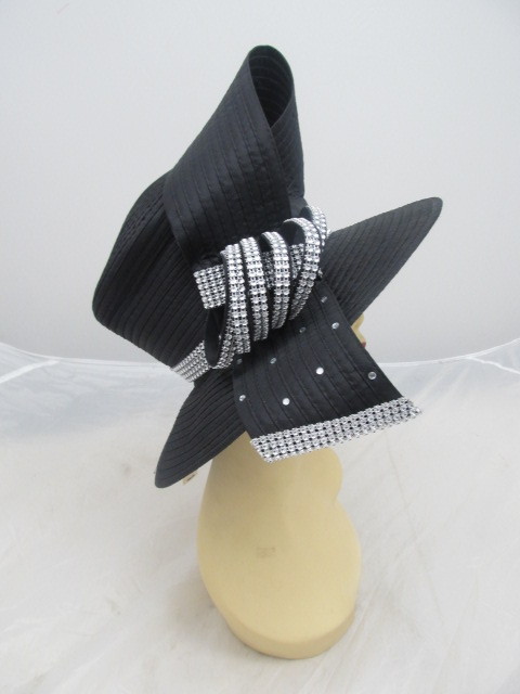 lot 52 image: BRAND NEW Ladies Church Hat -Black w Sparkle Bead Design