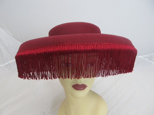 lot 57 image: Brand New Wine Colored Wool Hat w Tassels - by S&ampS Hat Co.