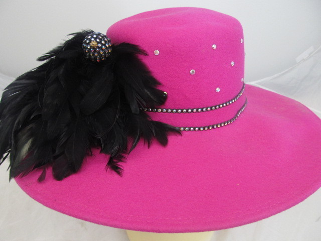 lot 59 image: BELLINI Originals Pink Ladies Hat w Sparkle Beads & Black Feathers