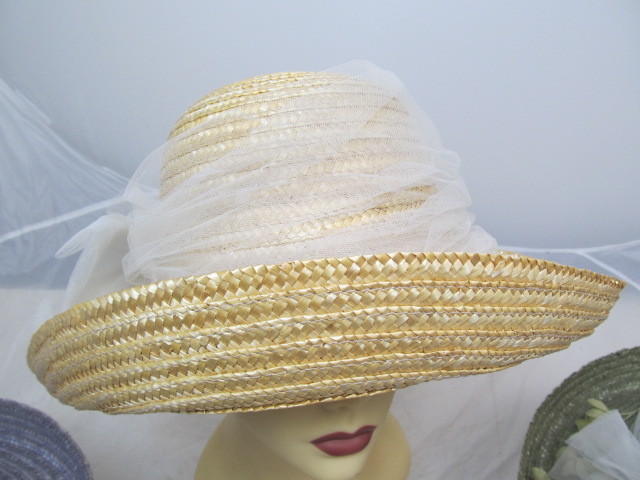 lot 72 image: Set of 3 LIZ CLAIBORNE Sun Hats w Flowers - Periwinkle, Sage & Shortbread