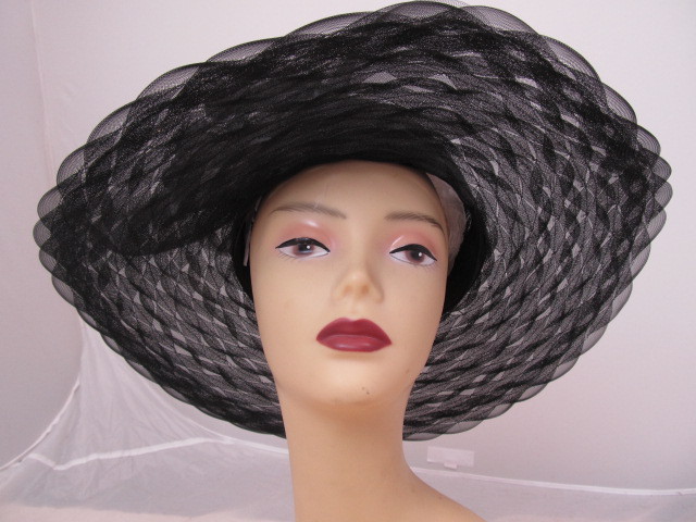 lot 73 image: Beautiful Black GLORY II Sun Hat - Extra Wide Brim w Layered Lace