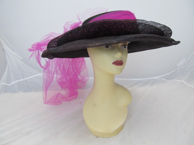 lot 79 image: MARY JEAN COLLECTION Womens Fancy Hat - Black w Magenta Tulle