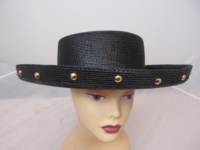 lot 85 image: Womens Black Hat w Gold Studded Accent