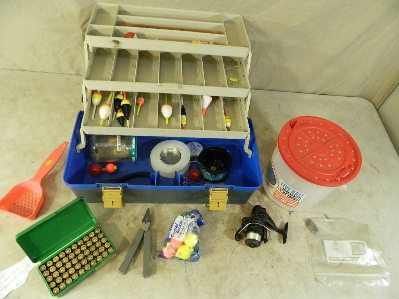 lot 122 image: .45 Auto Ammo, Fishing Tackle, and More.