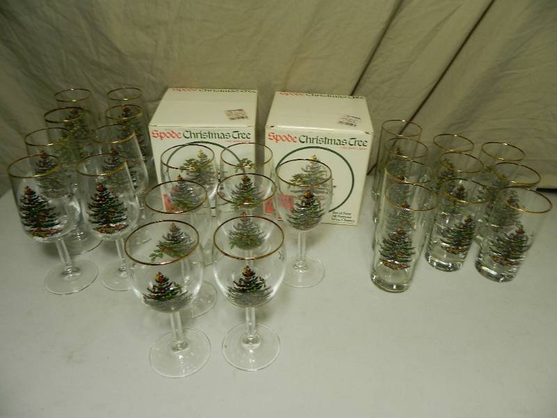 lot 21B image: Lot of Spode Gold Rim Christmas Glasses