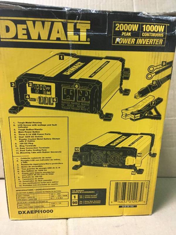 lot 11 image: DEWALT 1000-Watt Power Inverter in like new condition