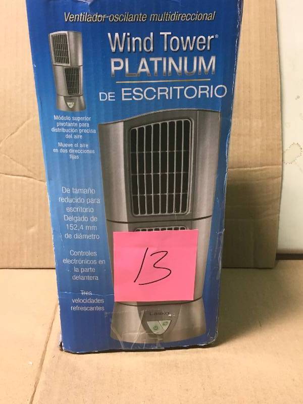 lot 13 image: Lasko 4910 Platinum Desktop Oscillating Fan in like new condition