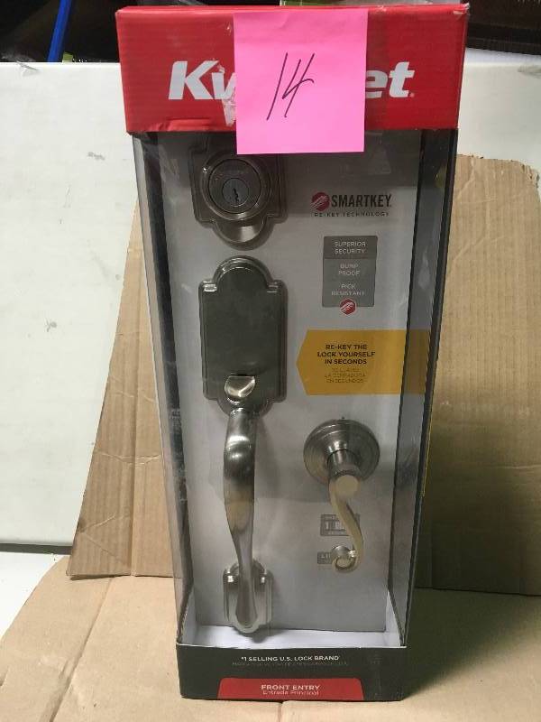 lot 14 image: Kwikset Arlington Satin Nickel Single Cylinder Door Handleset with Lido Lever Featuring SmartKey Security in like new condition