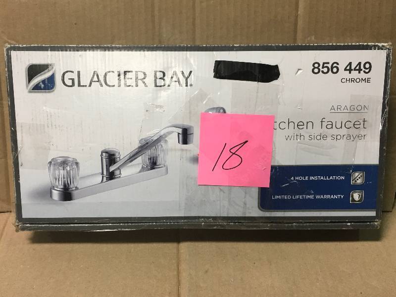 lot 18 image: Glacier Bay Aragon 2-Handle Side Sprayer Kitchen Faucet in Chrome in like new condition