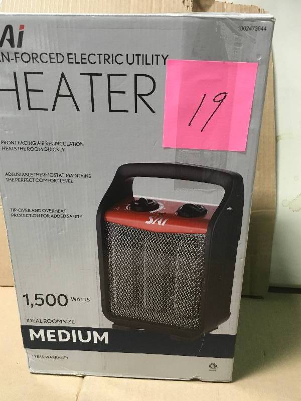 lot 19 image: SAI 1,500-Watt Recirculating Utility Heater in like new condition