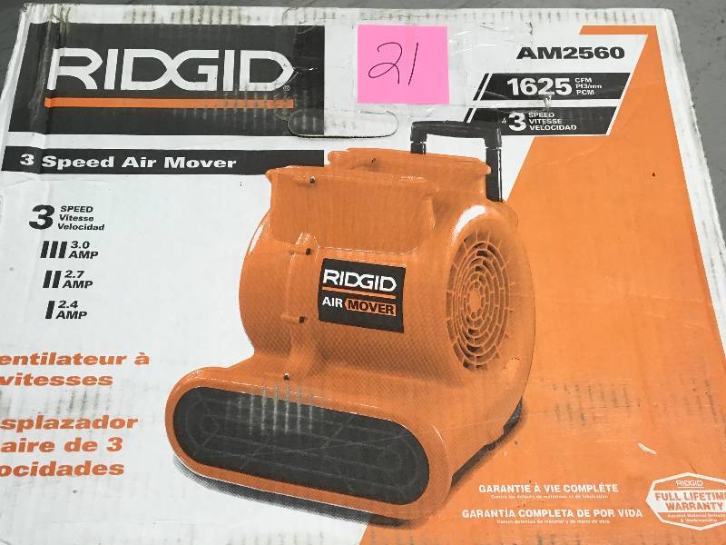 lot 21 image: RIDGID 1625 CFM Air Mover in like new condition
