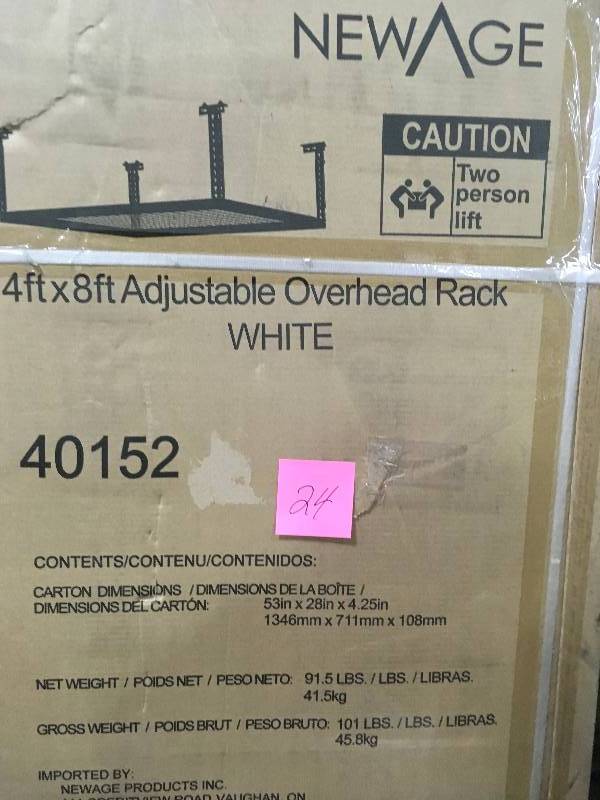 lot 24 image: NewAge Products Performance 96 in. L x 48 in. W x 42 in. H Adjustable VersaRac Ceiling Storage Rack in White nerw