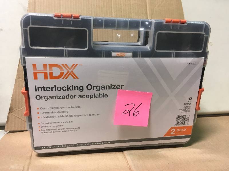 lot 26 image: HDX 15-Compartment Interlocking Small Parts Organizer in Black (2-Pack) new