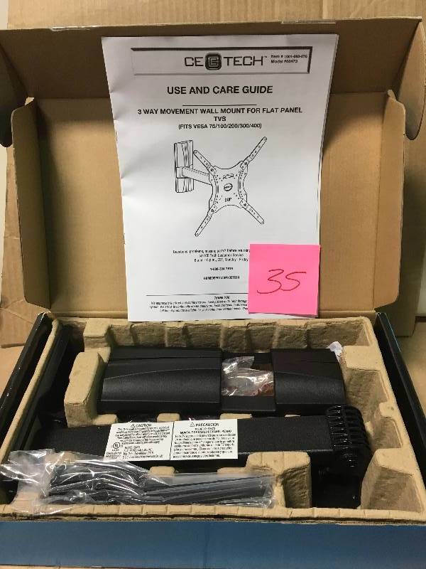 lot 35 image: CE TECH 3-Way Movement Wall Mount for 17 in. - 47 in. Flat Panel TVs in like new condition