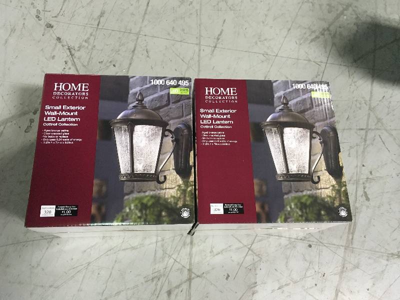 lot 45 image: Home Decorators Collection Aged Bronze Patina Outdoor LED Wall Lantern LOT OF 2 not used