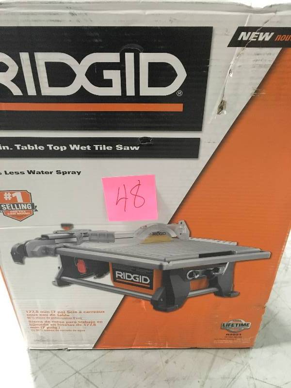 lot 48 image: RIDGID 120-Volt 7 in. Table Top Wet Tile Saw USED NO BLADE works