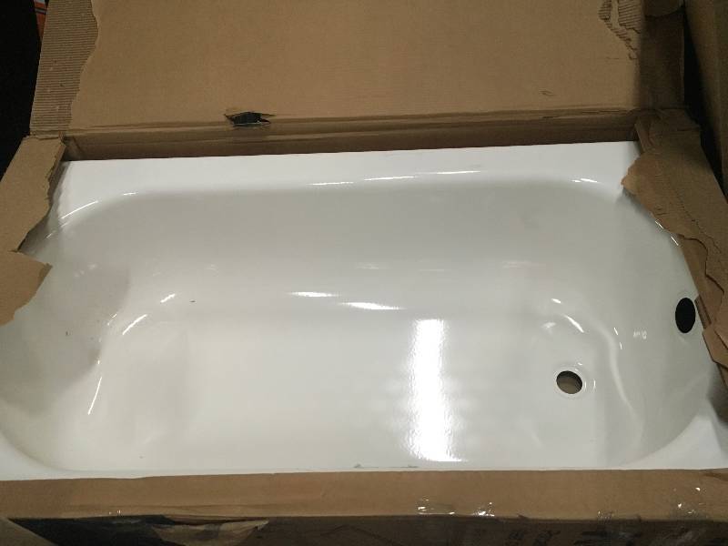 lot 53 image: Bootz Kona 54 In. Left Drain Alcove Soaking Bathtub In White not used