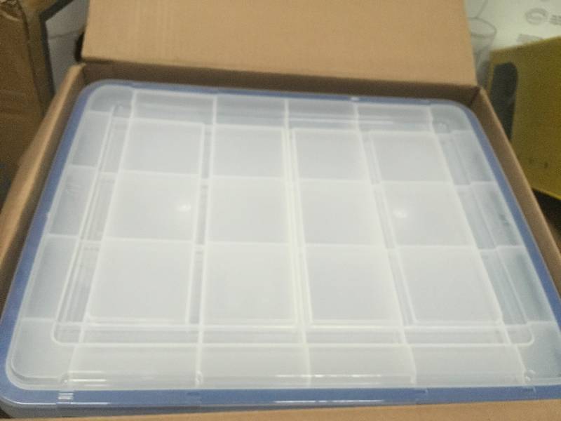 lot 56 image: WeatherShield 44 Quart Storage Box, 4 Pack, Clear in like new condition