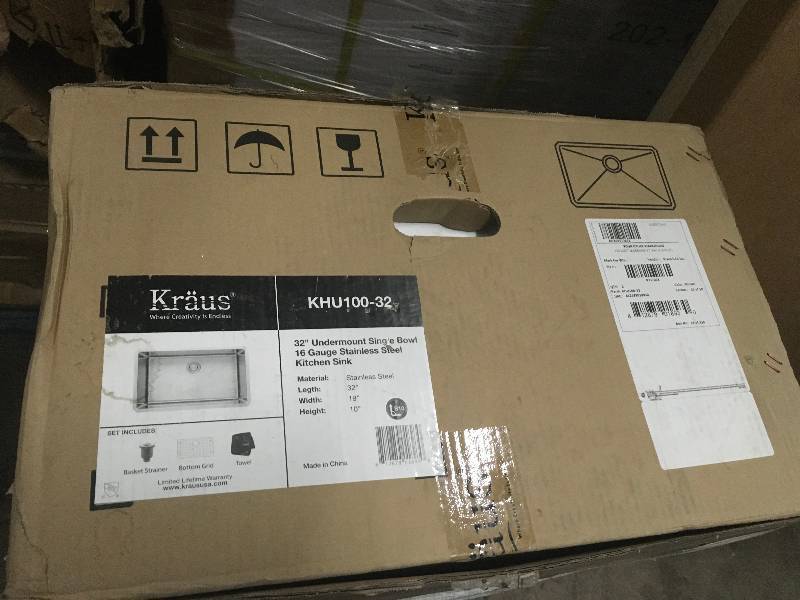 lot 61 image: Kraus Kitchen Sink Series KHU10032 32 Undermount Single Bowl Kitchen Sink not used