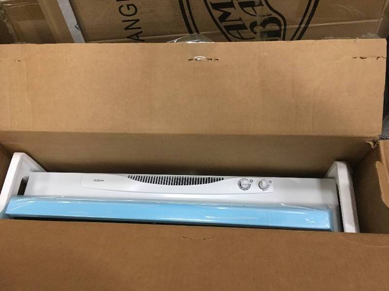 lot 75 image: NuTone ACS Series 30 in. Convertible Under Cabinet Range Hood with Light in White not used