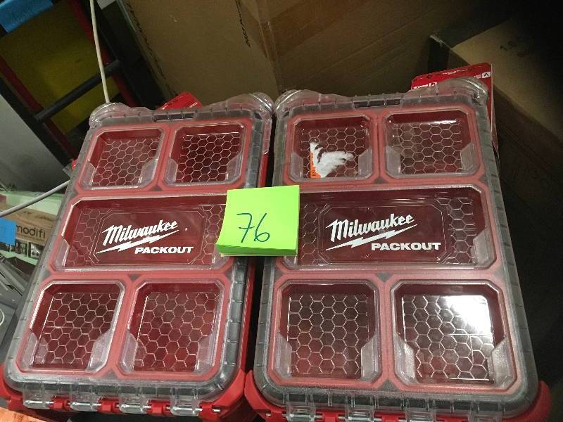 lot 76 image: Set of 2 Milwaukee PACKOUT 5-Compartments Small Parts Organizer in like new condition