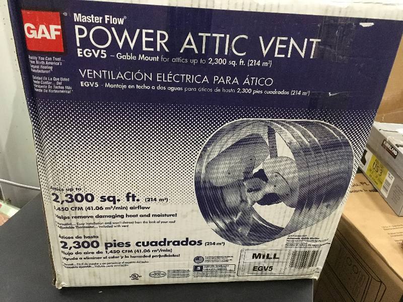 lot 88 image: Master Flow 1450 CFM Power Gable Mount Attic Fan in like new condition