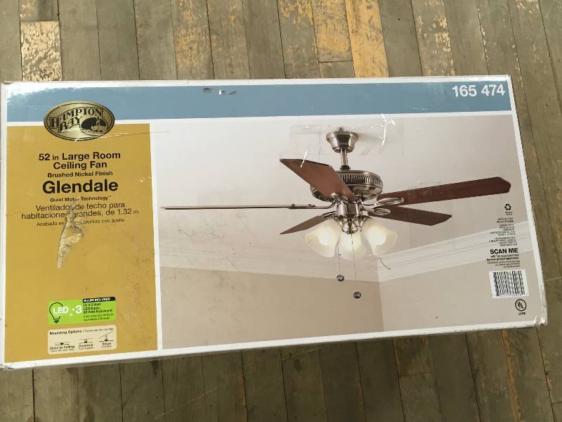 Hampton Bay Glendale 52 in. LED Indoor Brushed Nickel Ceiling Fan with Light Kit not used